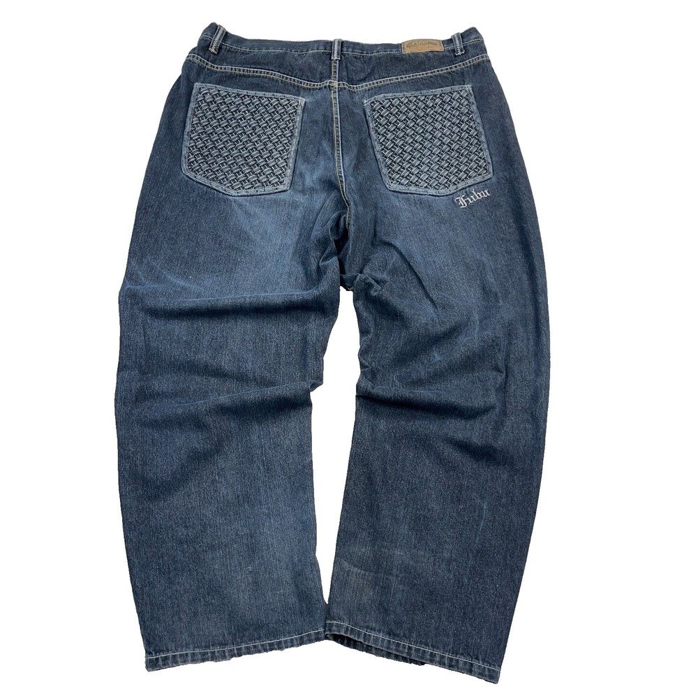 Vintage Fubu Jeans Men 42x31 Dark Blue Denim Straight Leg Baggy Hip Hop Y2K *